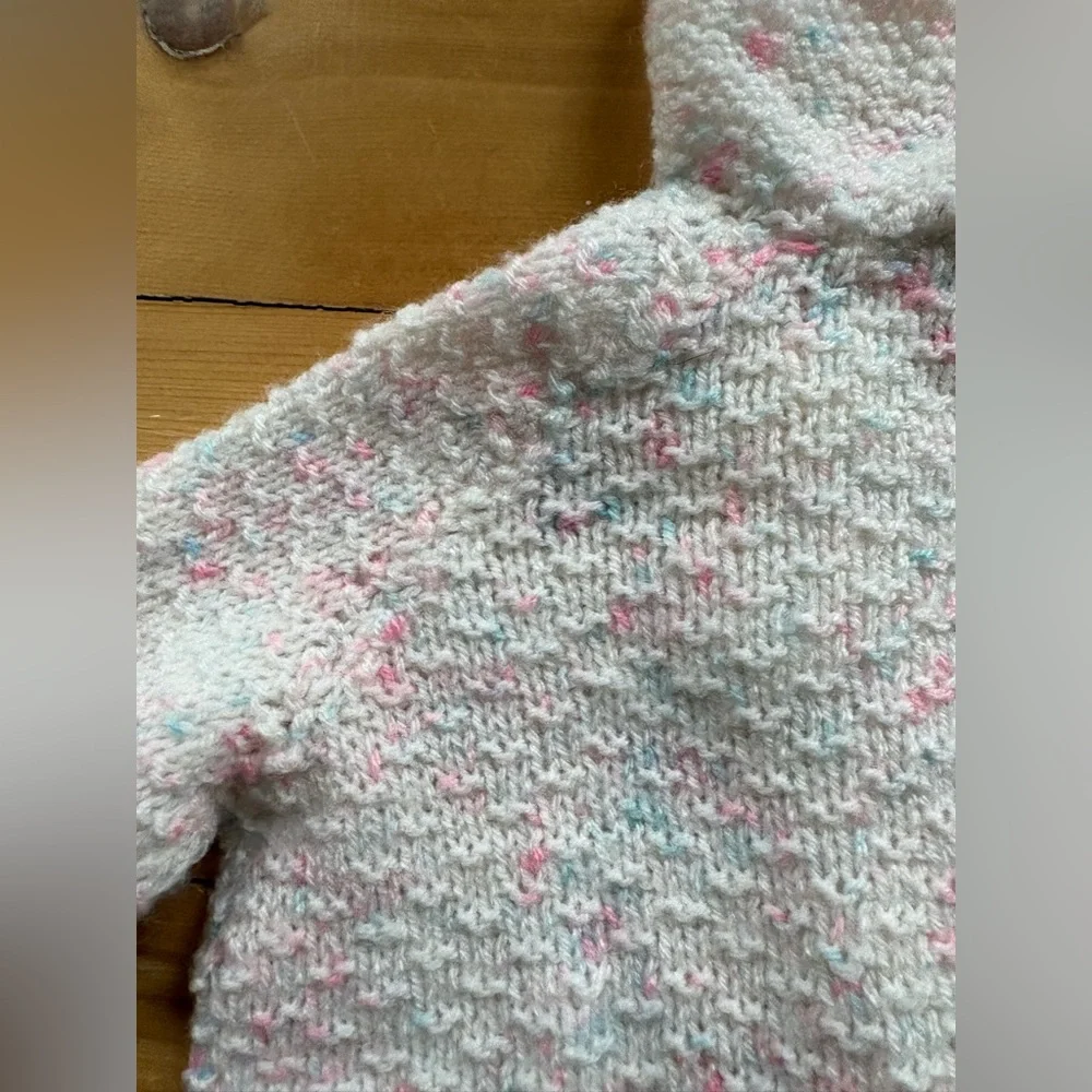 Baby Pastel Pink Blue White Knit Cardigan 6-9M Hidden Snap Button Placket EUC